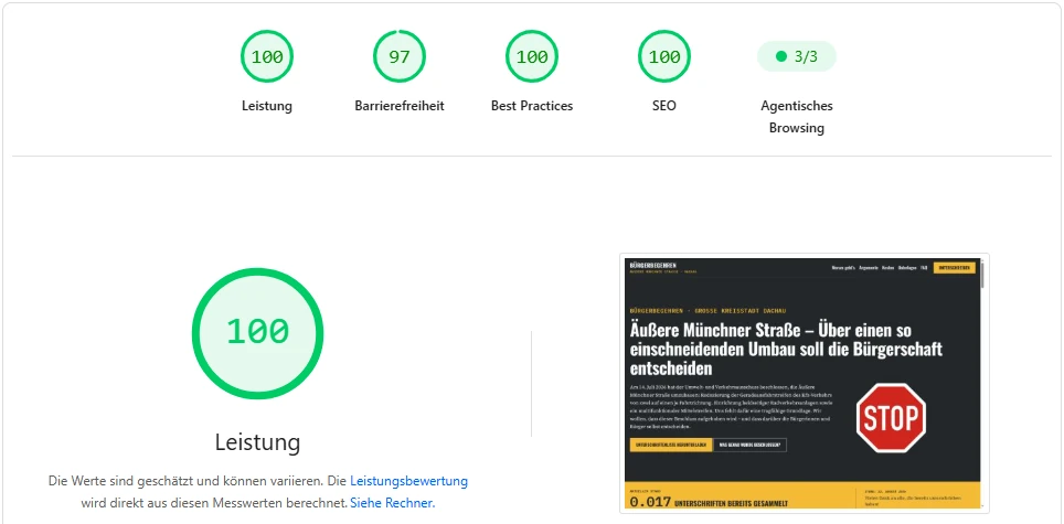 Stand der Barrierefreiheit - PageSpeed Insights